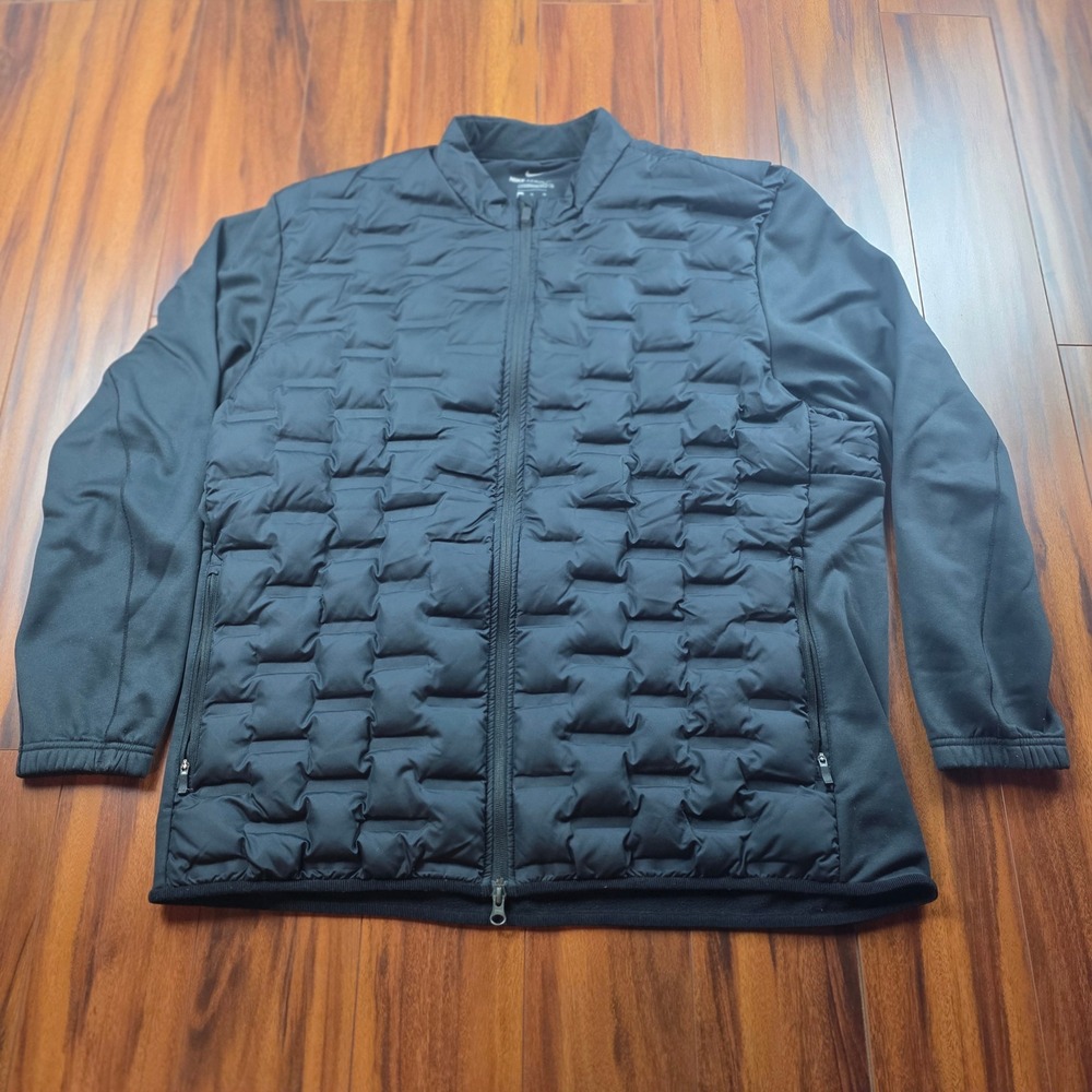 Nike Aeroloft Mens XL Standard Fit Hybrid Quilted Full Zip Jacket Black Running